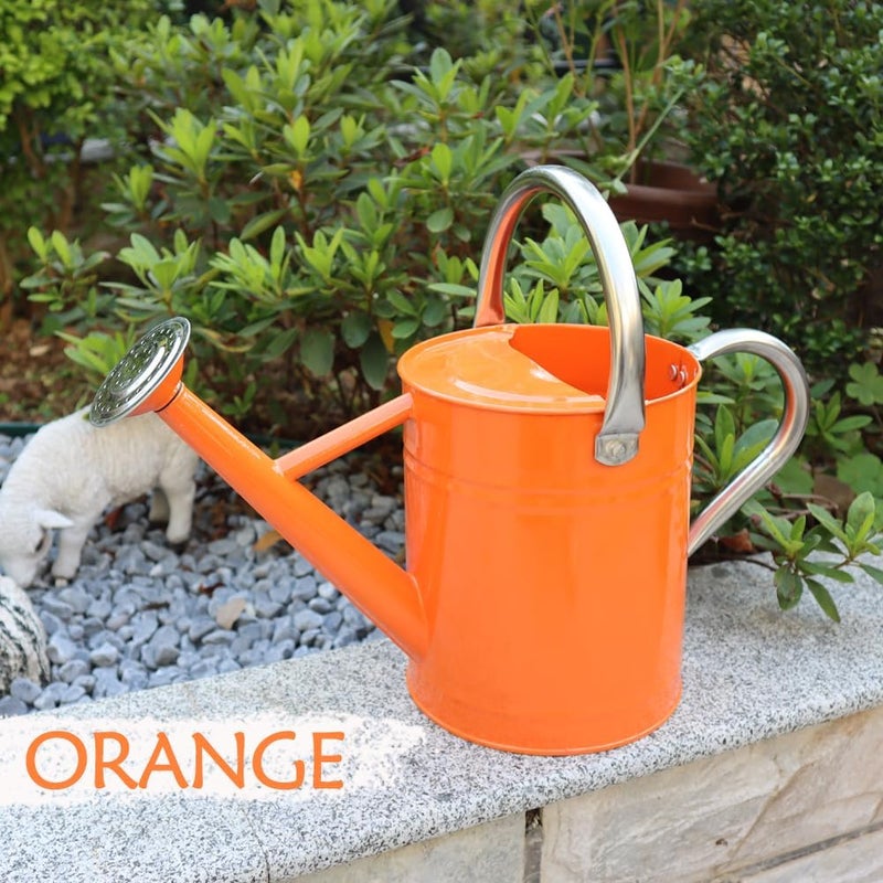 yourjoy Metal Watering Can, One Gallon Watering Cans Stainless Steel for Outdoor Indoor Garden Plants Watering (Stainless Steel Handle Orange) - Image 4